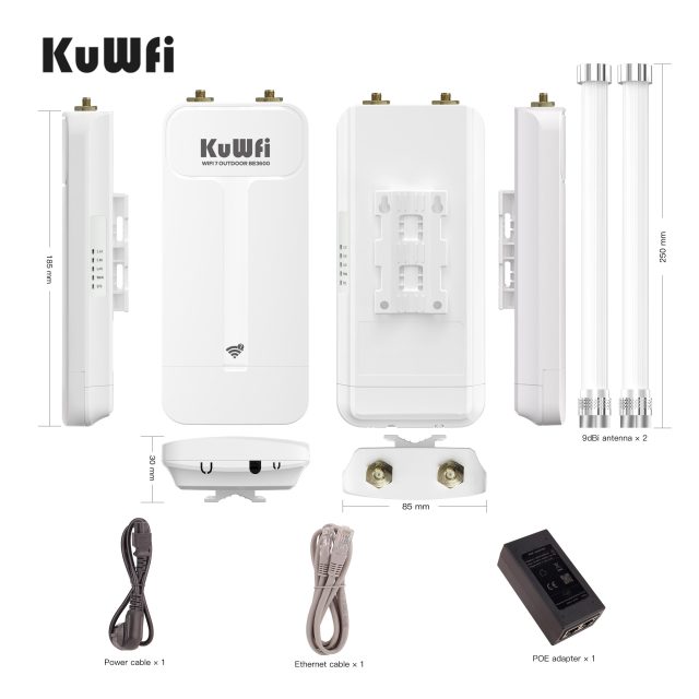 KuWFi WiFi7 3600Mbps Dual Band 128users 2.5G PoE 400meters IP65 Waterproof Solar Outdoor ap for Campus Wifi