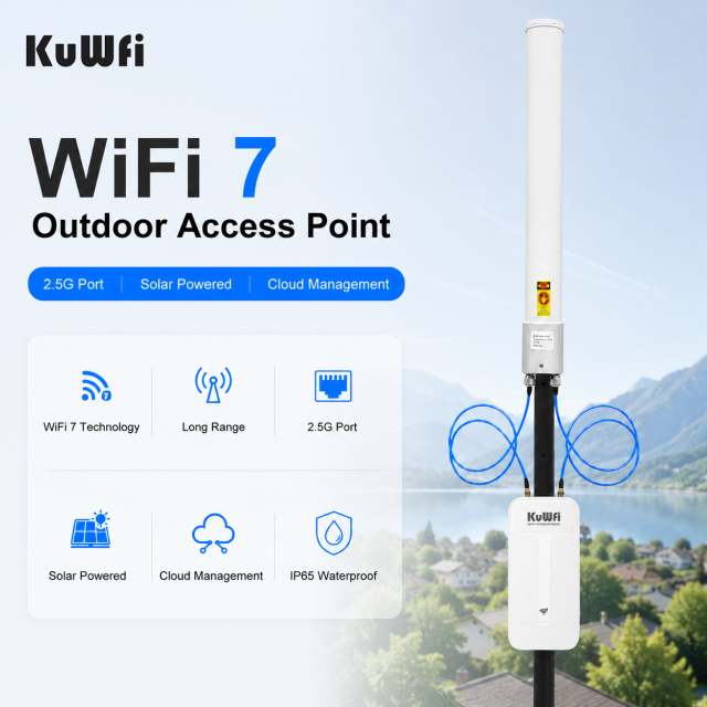 KuWFi WiFi7 Dual Band 800meters Wi-fi Zone 2.5G Port 12V DC Industrial Waterproof Outdoor Access Point for Park Wifi