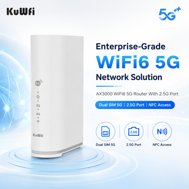 KuWFi Ax3000 Wifi6 2 Sim Card VPN P2TP Dual Band NFC Function 5g Sim Router with 2.5G Port