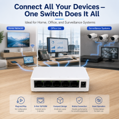KuWFi 10/100Mbps Plug and Play 2k mac 5 Port 100Mps Network Switch for Home Network Solution