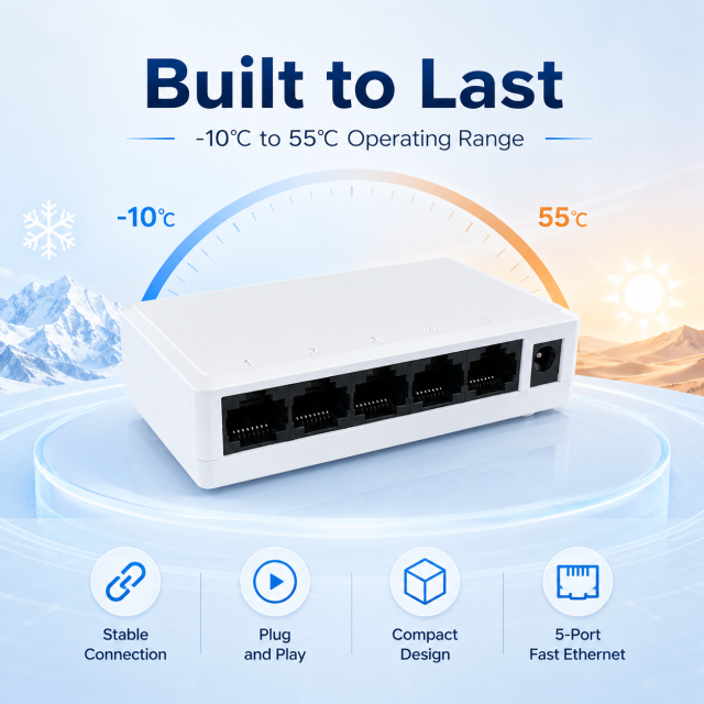 KuWFi 10/100Mbps Plug and Play 2k mac 5 Port 100Mps Network Switch for Home Network Solution