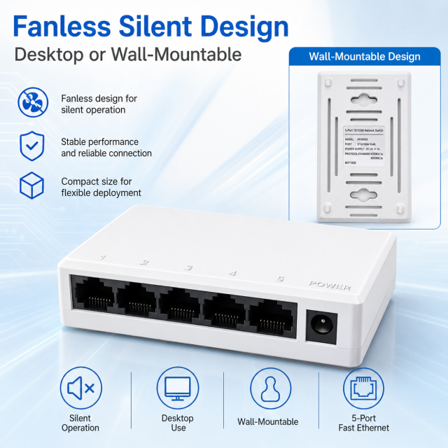 KuWFi 10/100Mbps Plug and Play 2k mac 5 Port 100Mps Network Switch for Home Network Solution