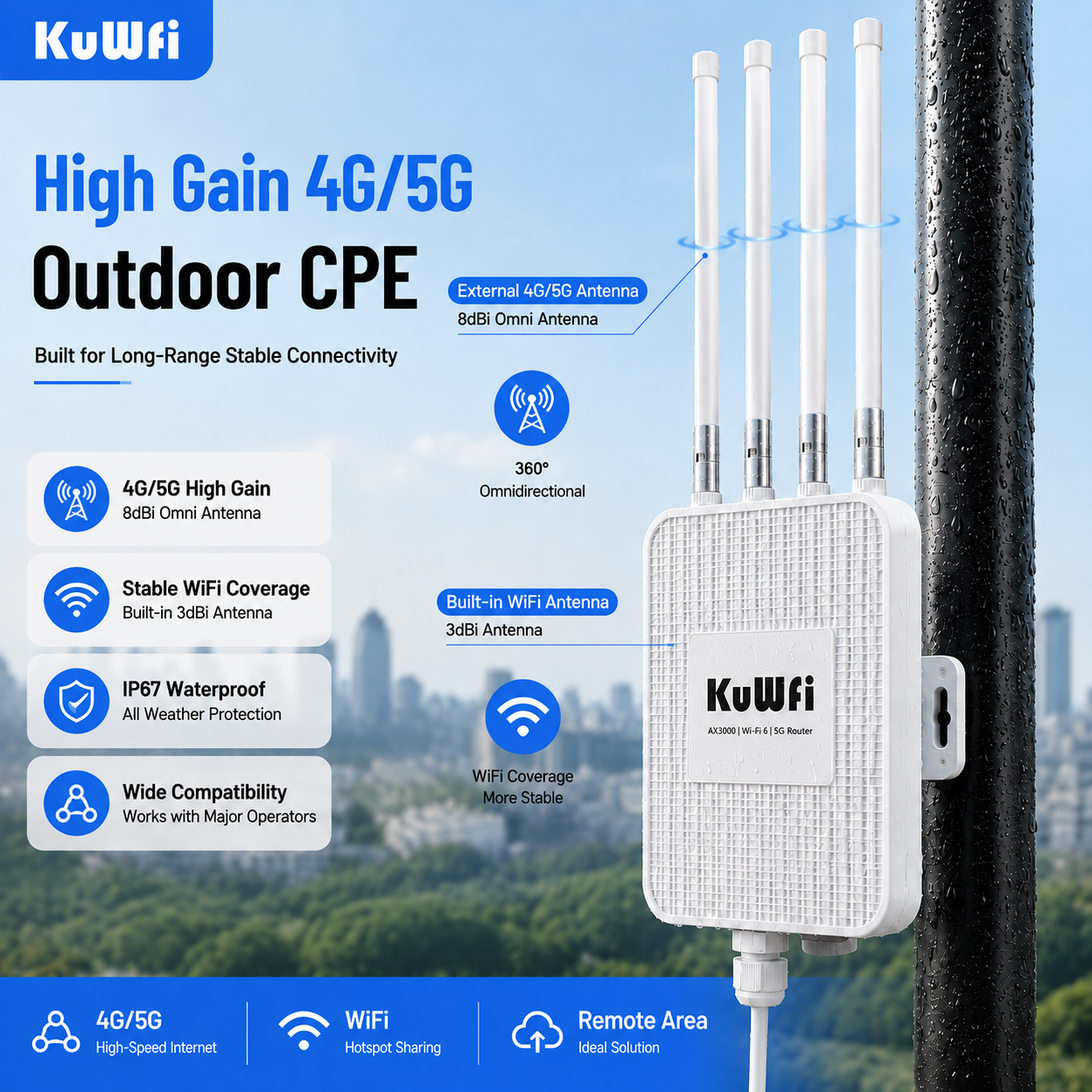 KuWFi 5G NR 3000Mbps WiFi6 Industrial 2.5G PoE 12V DC SA/NSA 5g Sim Card Router for wifi solution