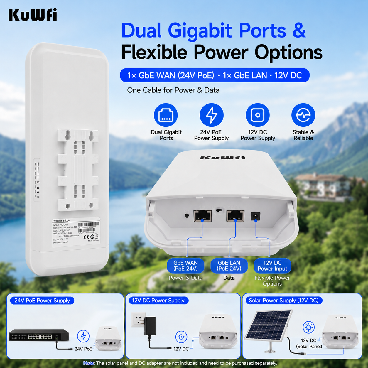 KuWFi 5.8GHz 900Mbps TDMA 8KM Long Range PtP 18dBi Gigabit Irregular Channel Base Wireless Bridge for CCTV Solution
