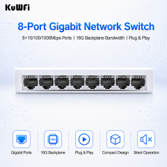 KuWFi 16Gbps Ethernet Full Gigabit Internet LED Display Play and Plug Mini 8 Port 1000Mbps Network Switch for Office