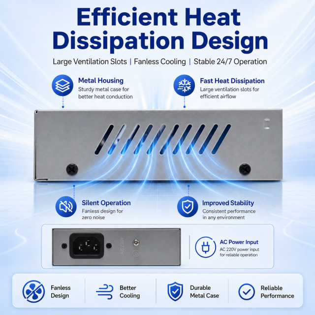 KuWFi 4+2Port Uplink AI Function 250meters Distance VLAN Extend Watchdog 6Port 100Mbps PoE Switch for IP Camera Solution