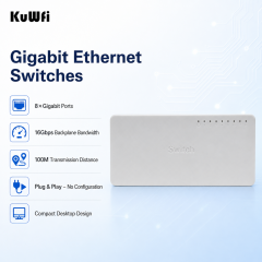 KuWFi 16Gbps Ethernet Full Gigabit Internet LED Display Play and Plug Mini 8 Port 1000Mbps Network Switch for Office