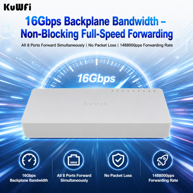 KuWFi 16Gbps Ethernet Full Gigabit Internet LED Display Play and Plug Mini 8 Port 1000Mbps Network Switch for Office