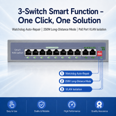 KuWFi AI Function 8+2Port Uplink 250meters Distance 2Gbps VLAN Extend Watchdog 10Port 100Mbps PoE Switch for Cctv Camera