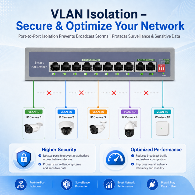 KuWFi AI Function 8+2Port Uplink 250meters Distance 2Gbps VLAN Extend Watchdog 10Port 100Mbps PoE Switch for Cctv Camera