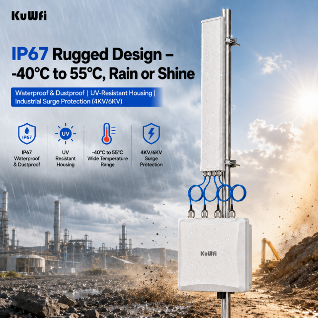 KuWFi Dual Band 150+users Cloud Server 90° 160mHz Long Range 1km IP67 Industrial Outdoor Access Point