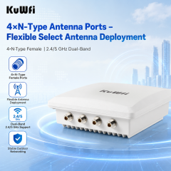 KuWFi Dual Band 3000Mbps IP67 Long Range 4x8dBi Omni Antenna 150+ Users Industrial Outdoor Access Point