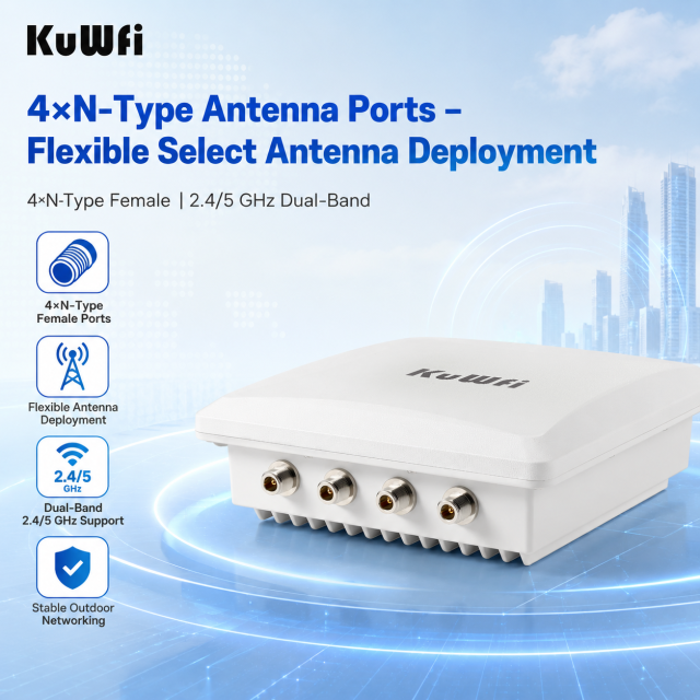 KuWFi Dual Band 3000Mbps IP67 Long Range 4x8dBi Omni Antenna 150+ Users Industrial Outdoor Access Point