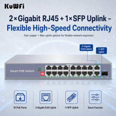 KuWFi VLAN Support 250meter Watchdog Switch Poe Extender 16Port Poe Switch with Gigabit Uplink&SFP Port