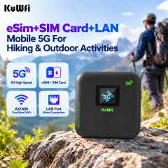 KuWFi Unlocked WiFi6 AX1800 Portable Hotspot 6000mAh Battery LAN Port ESIM 5G WiFi Router for Camping