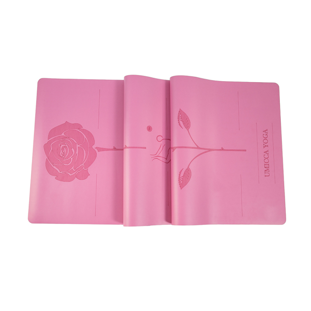 Hot selling lady pink PU sustainable natural rubber yoga mat with laser engraving