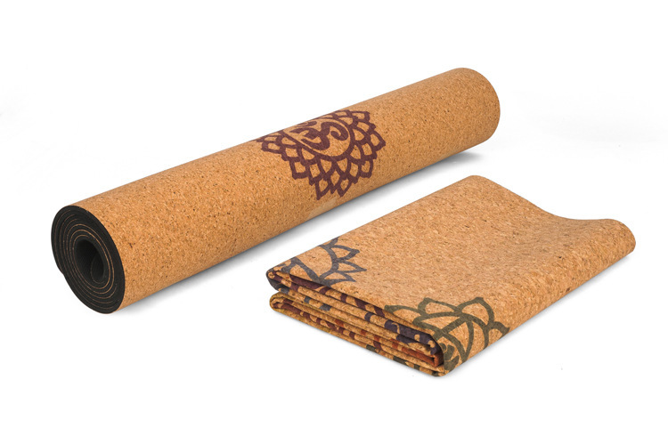Customized eco-friendly cork natural rubber yoga mat with heat trasfer printing