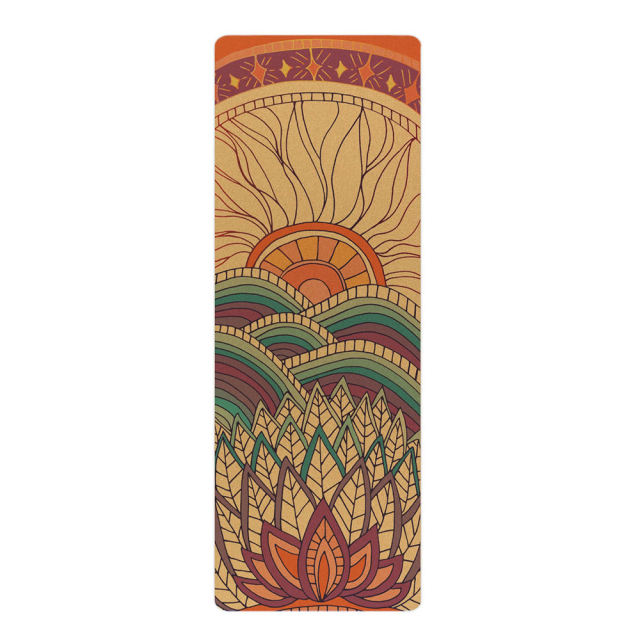 Customized Eco-friendly cork natural rubber yoga mat with heat trasfer printing