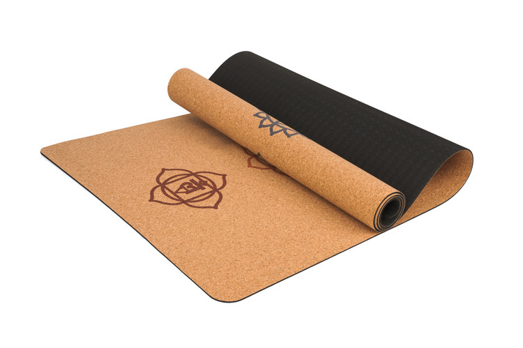 Customized eco-friendly cork natural rubber yoga mat with heat trasfer printing