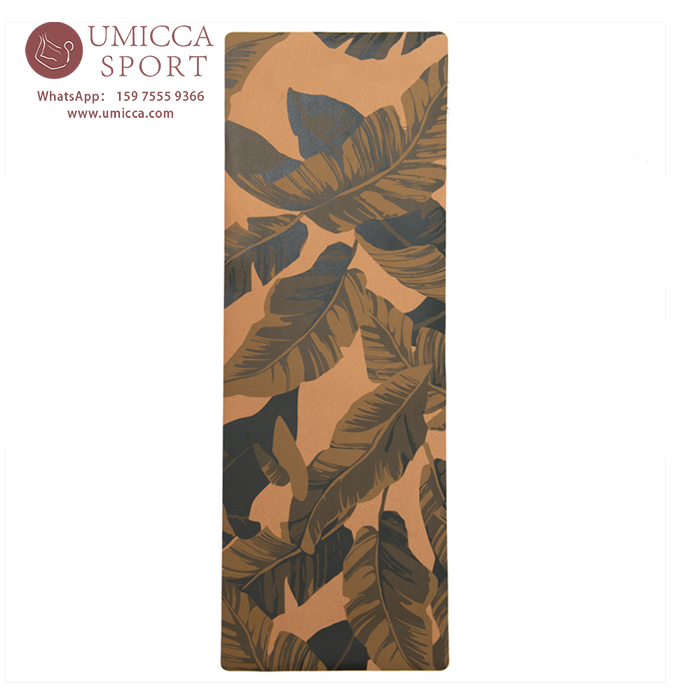 Customized Eco-friendly cork natural rubber yoga mat with UV printing