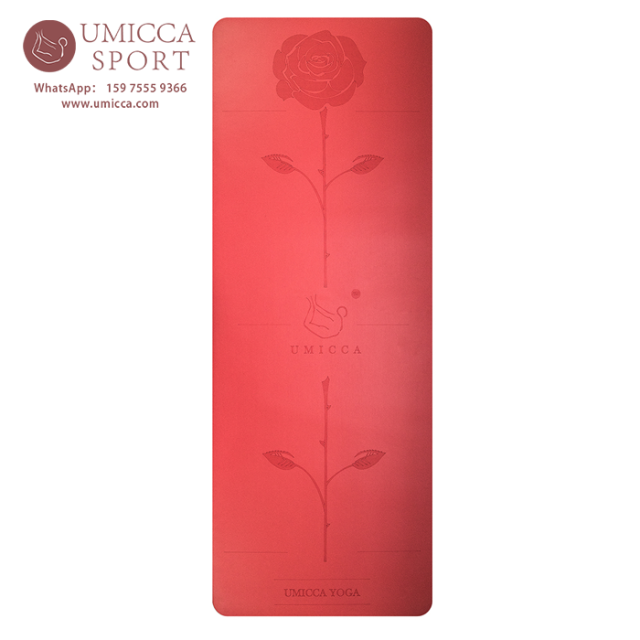 Hot selling red PU sustainable natural rubber yoga mat with laser engraving