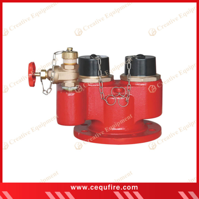 2-way breeching inlet with brass or gunmetal body and dust caps, designed for fire hose connection to building riser systems