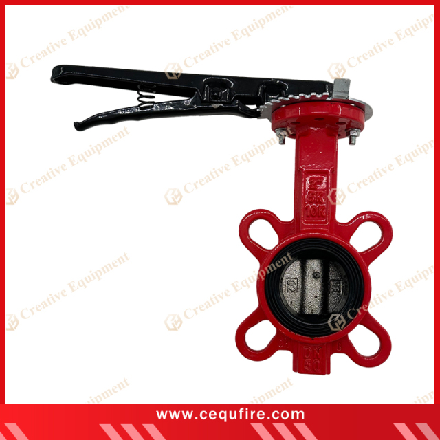 Wafer type butterfly valve for flow control in fire protection and industrial pipelines

