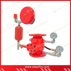 Flanged wet alarm check valve preventing backflow and triggering alarms in fire systems