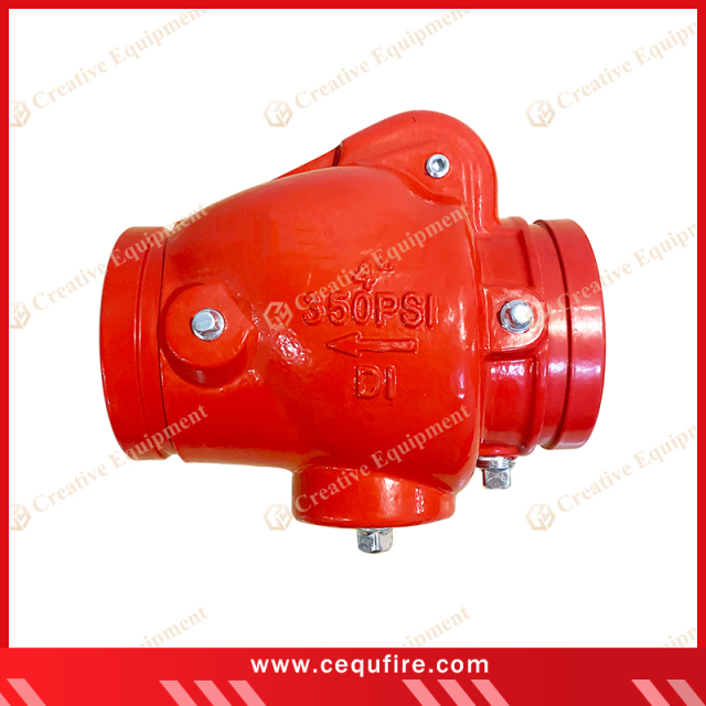 Grooved check valve with one-way flow design for fire protection and industrial systems