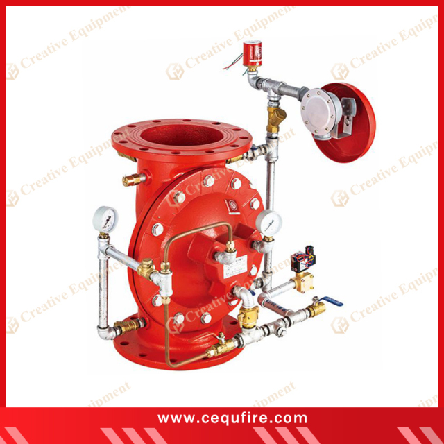 Flanged deluge valve for rapid fire suppression
