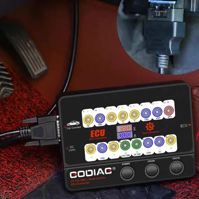 GODIAG GT100+ GT100 Pro OBDII Breakout Box ECU Bench Connector Adds Electronic Current Display and CANBUS Protocol
