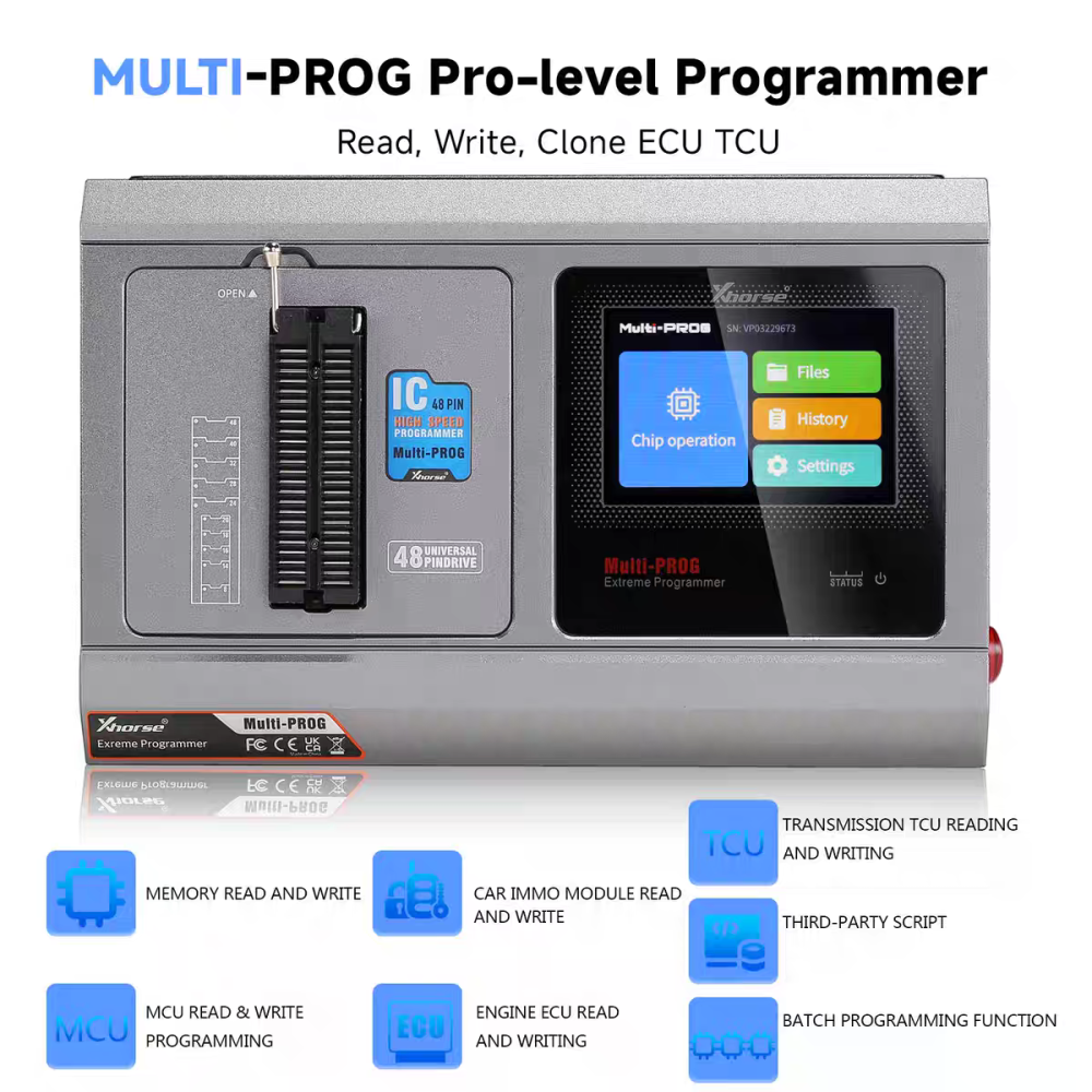 Xhorse Multi-Prog Multi Prog ECU TCU Programmer Global Version Update of VVDI Prog with Free MQB48 License Supports Checksum and Scripts Function