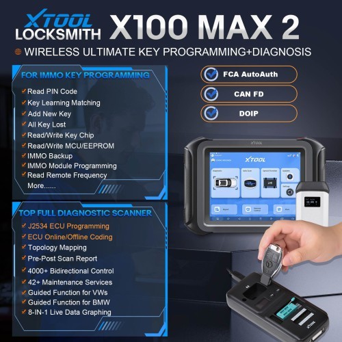 2025 XTOOL X100 MAX 2 Auto Key Programmer with J2534 VCI and KC501 Supports 42 Service Functions ECU Programming Topology Update of X100 PAD3