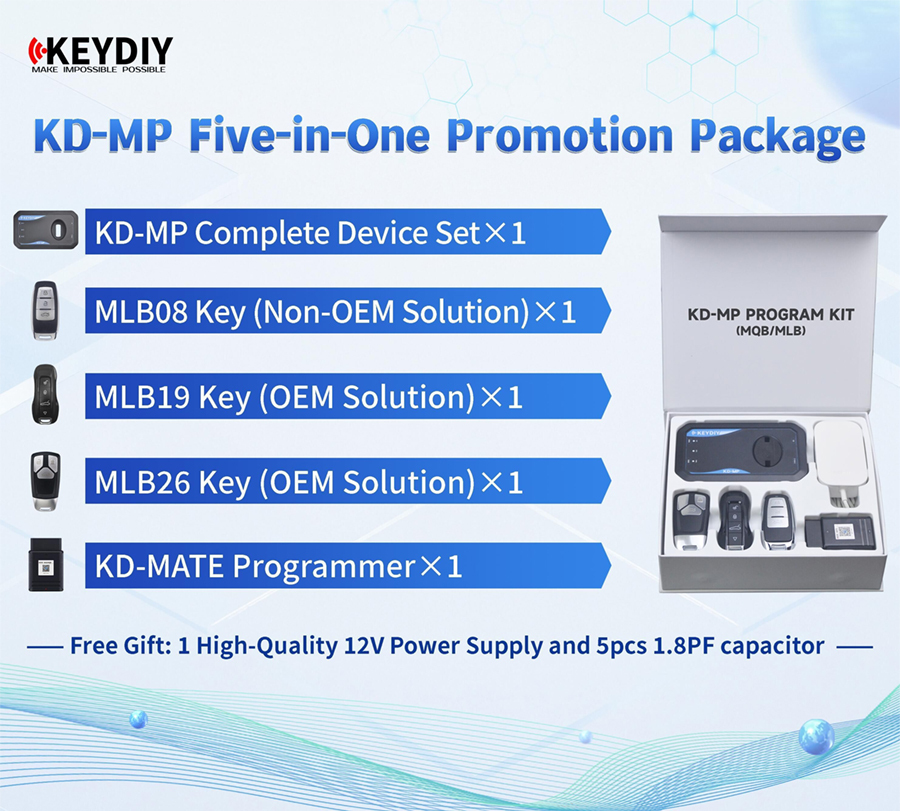 Keydiy KD-MP Kit with KD-MATE, KD-MP MLB/MQB Tool, MLB26 MLB09 MLB08 MLB Keys 5-in-1 Promotion Package