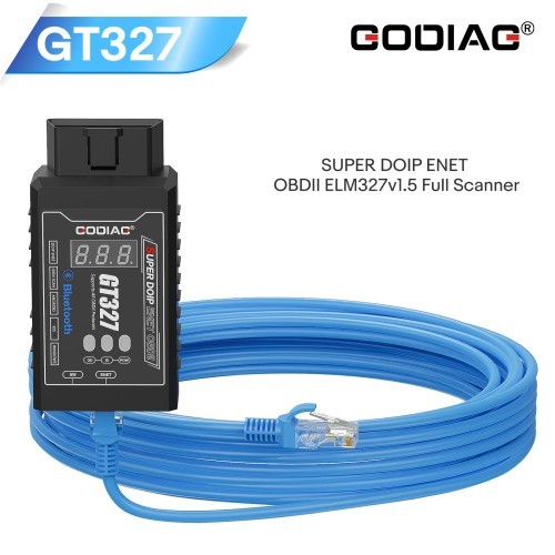 GODIAG GT327 Super DOIP ENET OBD2 ELM327 v1.5 FULL Bluetooth 4.0 Adapter with 3M Copper ENET Ethernet Cable for Android iOS PC