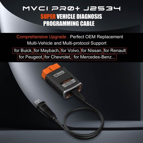 XHORSE XDMVJPGL MVCI PRO J2534 2nd Generation Vehicle Diagnostic Programming Cable for Benz/ Volvo/ Nissan/ Renault/ Peugeot/ GM/ Volkswagen/ Toyota XHORSE XDMVJPGL MVCI PRO J2534 2nd Generation Vehicle Diagnostic Programming Cable for Benz/ Volvo/ Nissa