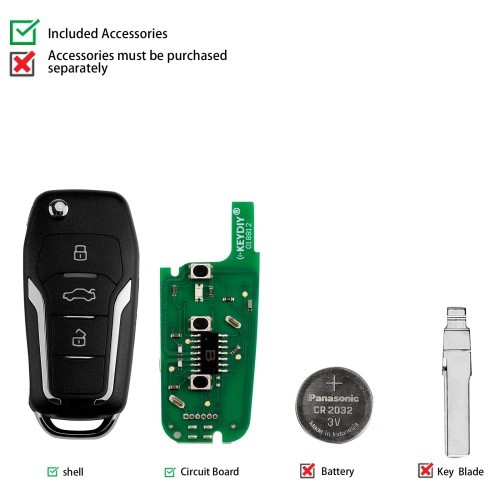 (5 Pieces/Lot)KEYDIY KD B12-3 Universal Flip Remote Key 3 Buttons for Ford Type