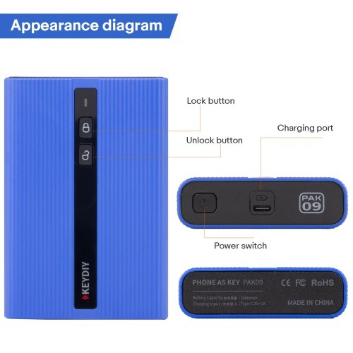 KEYDIY PAK09 Phone As Key Charging Type Adapter Box for VW Audi Porsche Benz etc