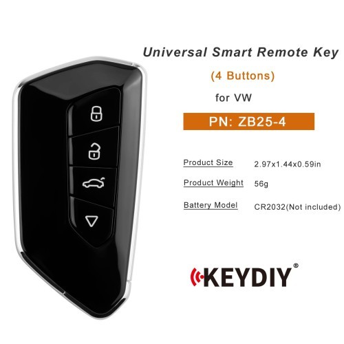 (5PCS/Lot)KEYDIY KD ZB25-4 Universal Smart Remote Key 4 Buttons for VW Type