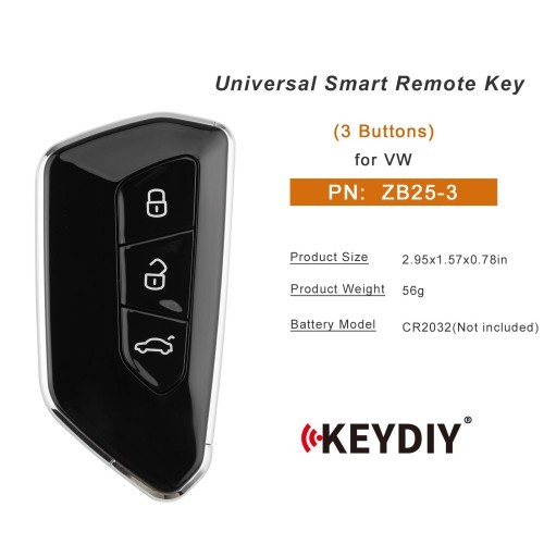 (5PCS/LOT) KEYDIY KD ZB25-3 Universal Smart Remote Key 3 Buttons for VW Type