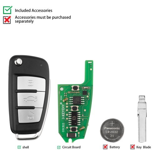 (5PCS/LOT) KEYDIY KD B02-3 (Metal Button) Universal Flip Remote Key 3 Buttons for Audi Type