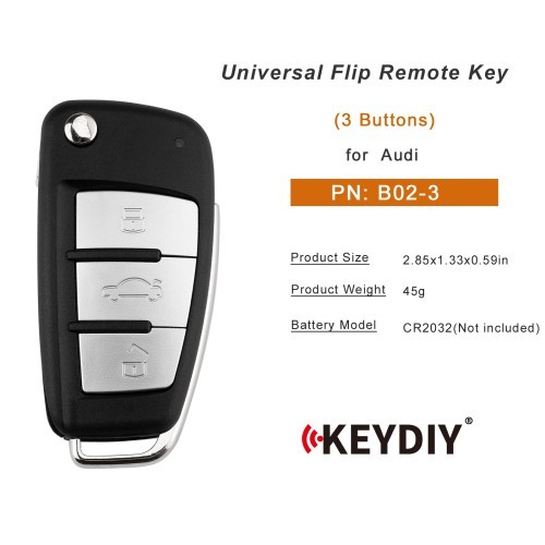 (5PCS/LOT) KEYDIY KD B02-3 (Metal Button) Universal Flip Remote Key 3 Buttons for Audi Type