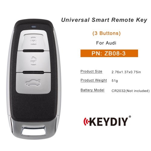 (5PCS/LOT)KEYDIY KD ZB08-3 Universal Smart Remote Key 3 Buttons for Audi Type