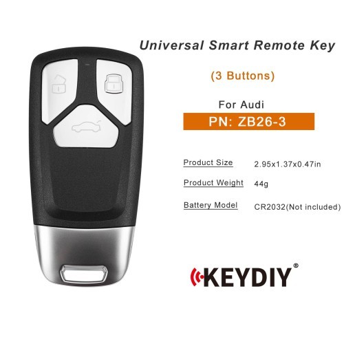 (5PCS/LOT)KEYDIY KD ZB26-3 Universal Smart Remote Key 3 Buttons for Audi Type