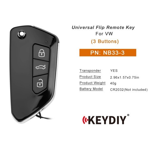 (5PCS/LOT)  KD NB33-3 Universal Flip Remote Key 3 Buttons for VW Type