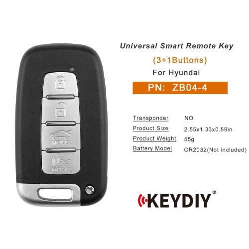 (5PCS/LOT) KD ZB04-4 KD Universal Smart Remote Key (Right Slot) 3+1 Buttons for Hyundai Type