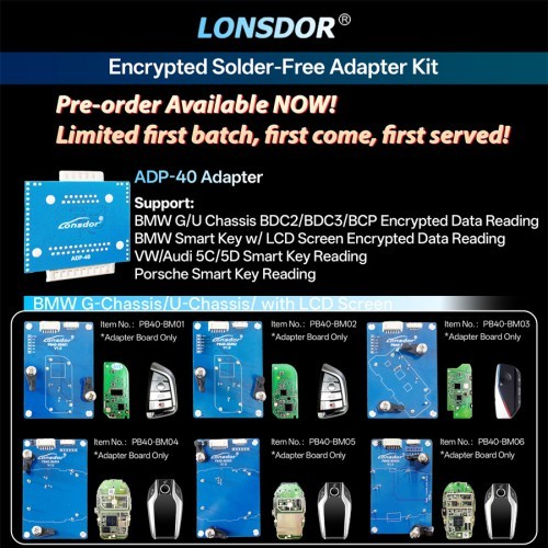 LONSDOR ADP-40 Adapter Board For G/U Chassis BDC2/BDC3/BCP Smart Key with LCD Screen Encrypted Data Reading for VW/Audi for Porsche Smart Key Reading