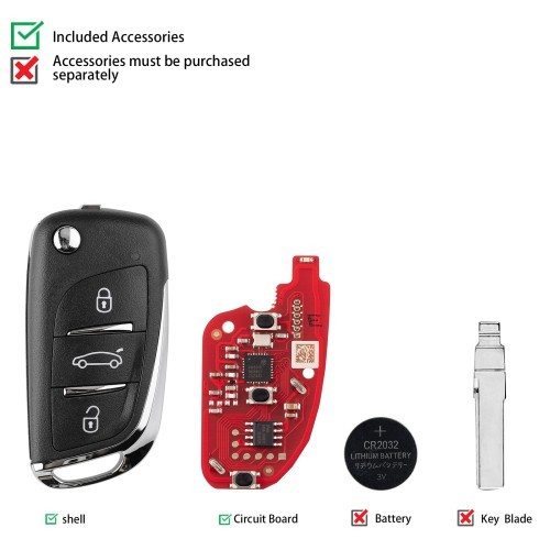 2026 Xhorse XKDS20EN 2nd Generation Wire Remote Key DS Style 3 Buttons 5pcs/lot