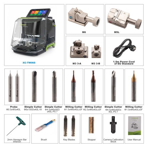 2026 New Xhorse XCMT01GL CONDOR XC-TWINS Key Cutting Machine with M3, M5L and M6 Clamps 3 Years Warranty