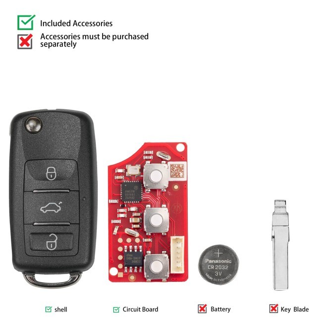 （5PCS/LOT）XHORSE XKB512EN B5 Style 3 Buttons Second Generation Wired Remote Key